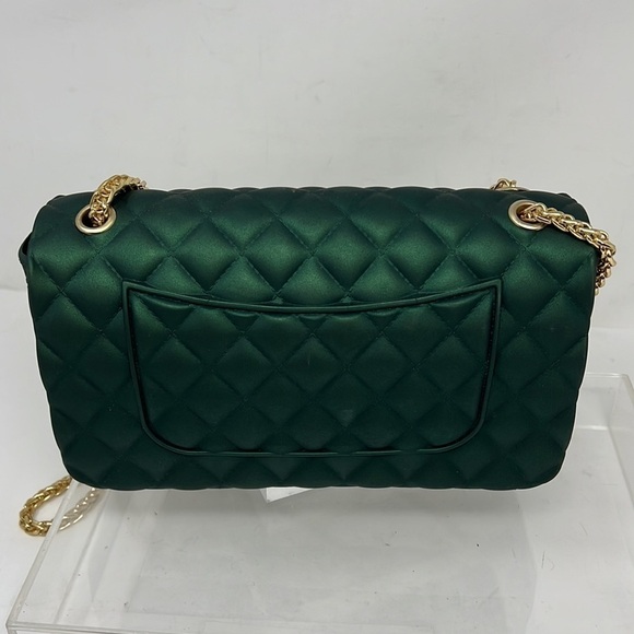 Emerald Green Rubber Embossed Quilted Chain Shoulder Crossbody Flap Bag - Picture 5 of 11